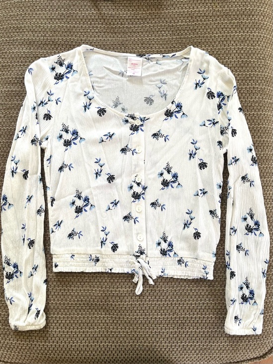 No Boundaries Tops - No Boundaries Juniors XS Blue Floral Blouse Button Front Crinkle Cinched Waist